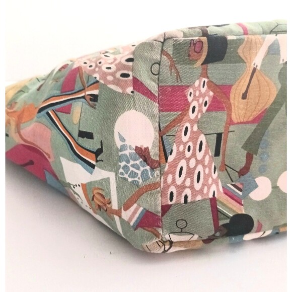 VTG Neiman Marcus Fashion Diva Green Cotton Print Tote Bamboo Ring Handle - Picture 8 of 11